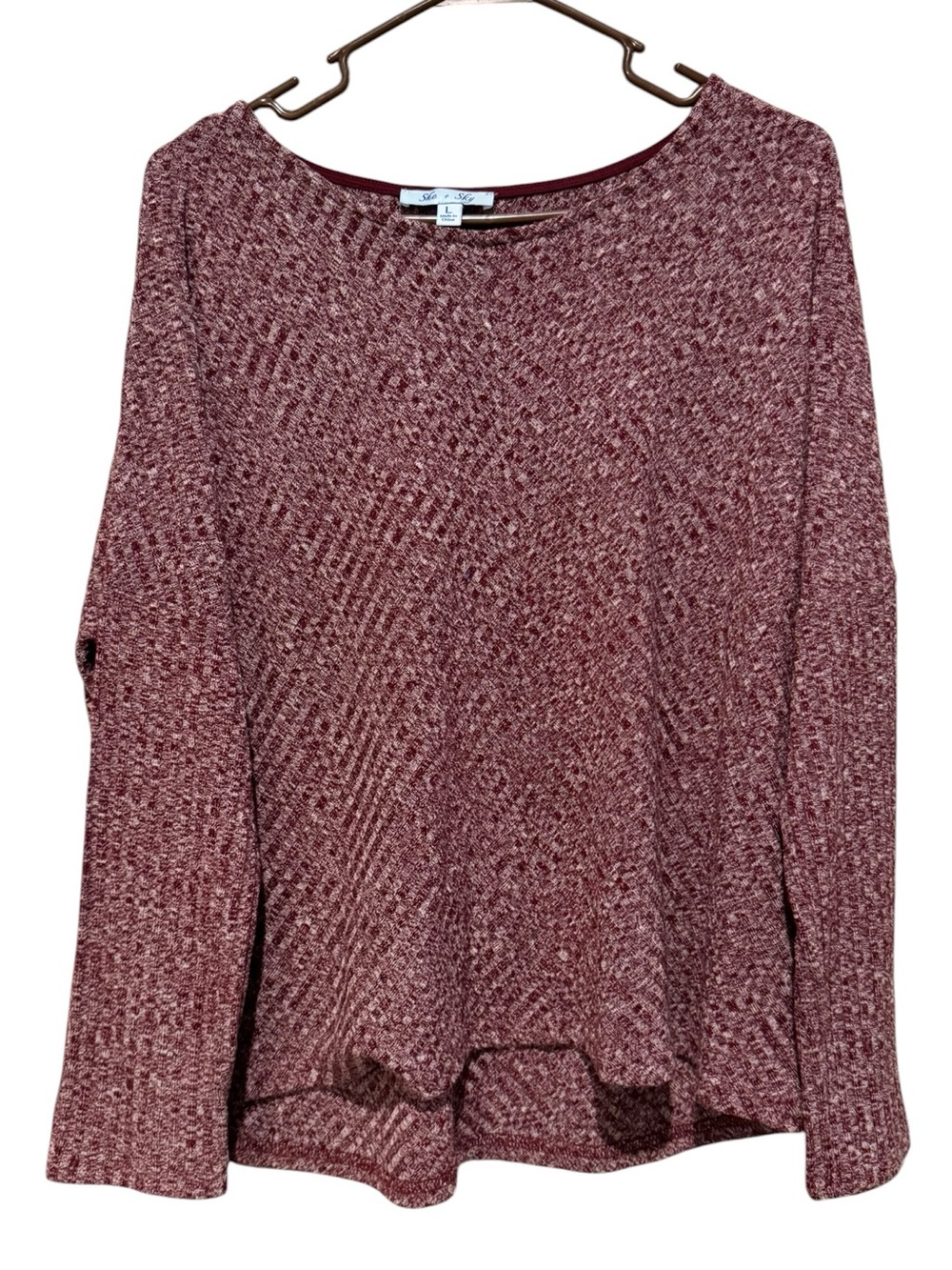 She + Sky Marled Burgundy Cowl-Neck Sweater